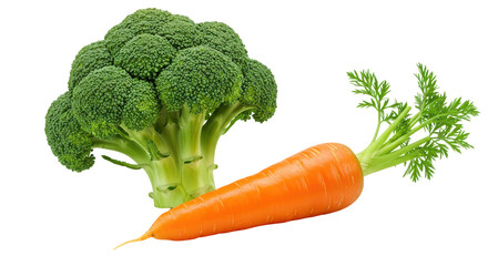 Isolated Broccoli and Carrot on White Background
