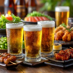 Golden Beer and Delicious Japanese Food: A Feast for the Senses at a Traditional Izakaya 