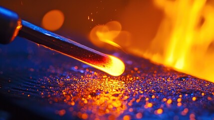 A close-up of a match being lit with a glowing flame.