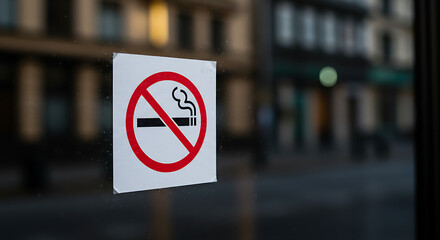 No Smoking Sign on Glass Door in City