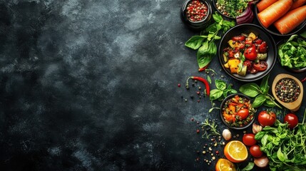 Colorful fresh food ingredients display