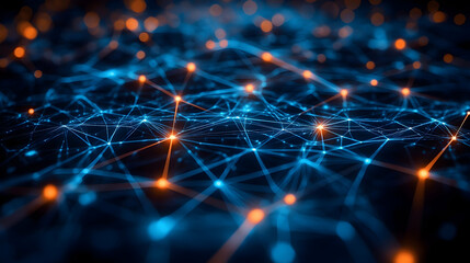 Abstract network design with glowing points and lines.