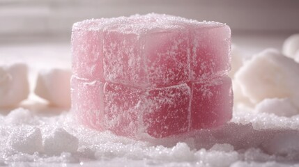 A realistic Turkish delight cube, dusted with sugar, on white