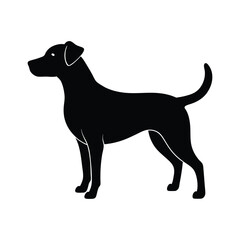 Silhouette of a standing dog in black and white depicting a modern vector illustration