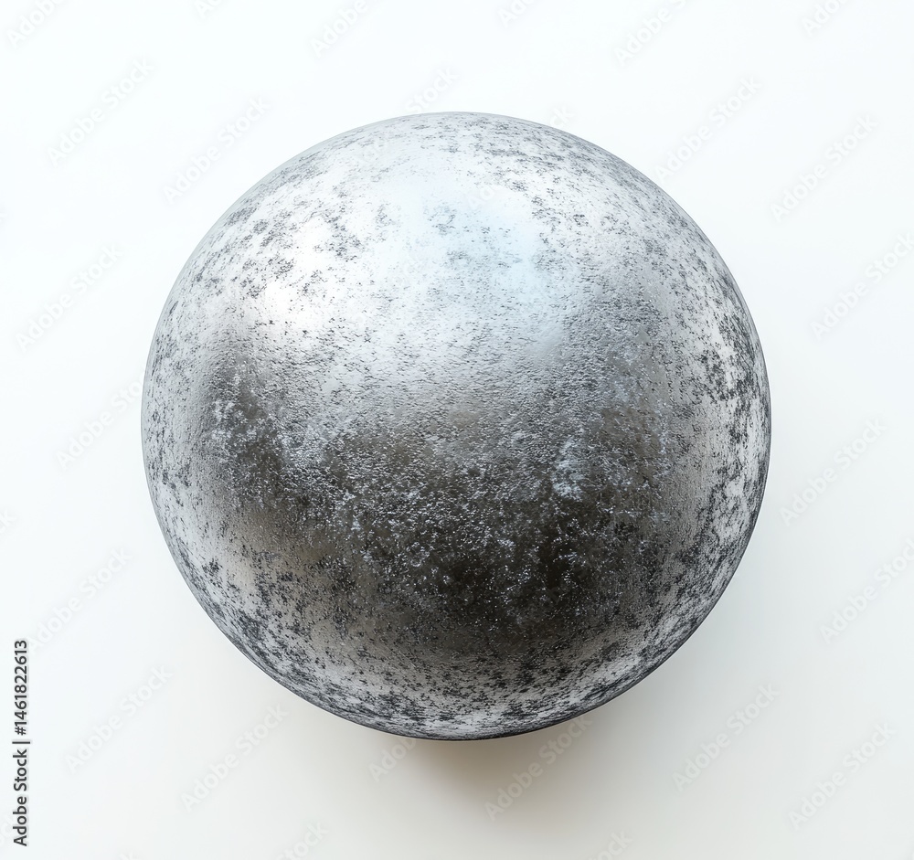 Poster a metallic sphere with a textured, mottled surface. the sphere appears to be made of a smooth, gray 