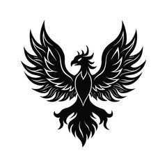 Elegant black phoenix bird with open wings symbol of rebirth and empowerment in vector format