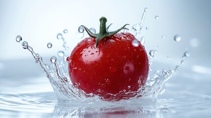A single cherry tomato with splash, isolated on white background