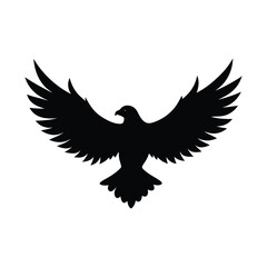 Obraz premium Silhouette of a majestic eagle with extended wings soaring against a white background