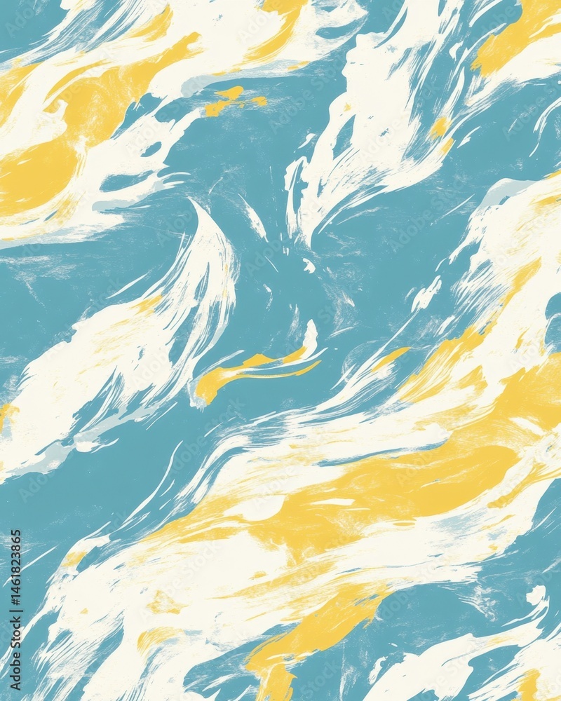 Poster abstract painting style background of blue yellow and white brush strokes creating a dynamic and flu
