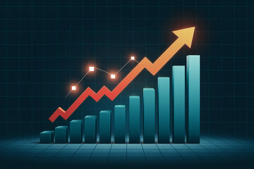 Ascending bar chart with orange arrow, showcasing growth and progress, ideal for business presentations or financial reports