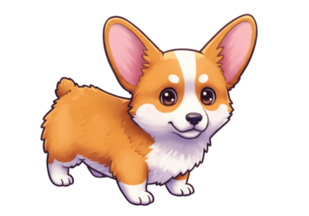 Cute Cartoon Corgi Dog Illustration with Happy Expression on Black