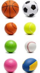 Collection of Sport Balls: Basketball, Soccer, Baseball, Tennis, and More AI Generated