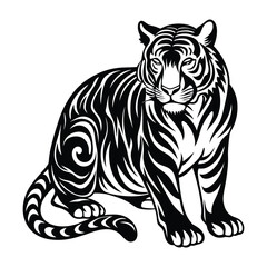 Detailed black and white tiger illustration depicting strength and wildlife in a vector style
