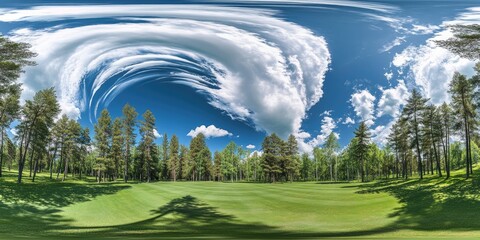 Sunny Golf Course with Dramatic Clouds