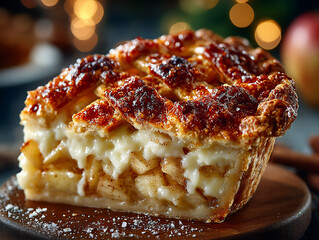 warm apple pie slice with lattice pattern box