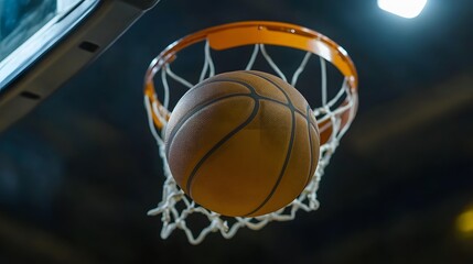 Closeup Basketball Swishing Through Net Dramatic Shot