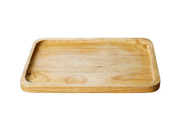 empty wooden tray for place food, baked and drinks on transparent background