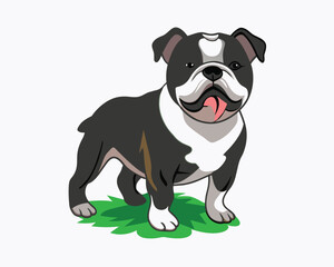 bulldog vector playing in the park hand drawn