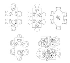 Elegant Dining Set Top View – Tableware and Chairs Included - Vector Floor Plan