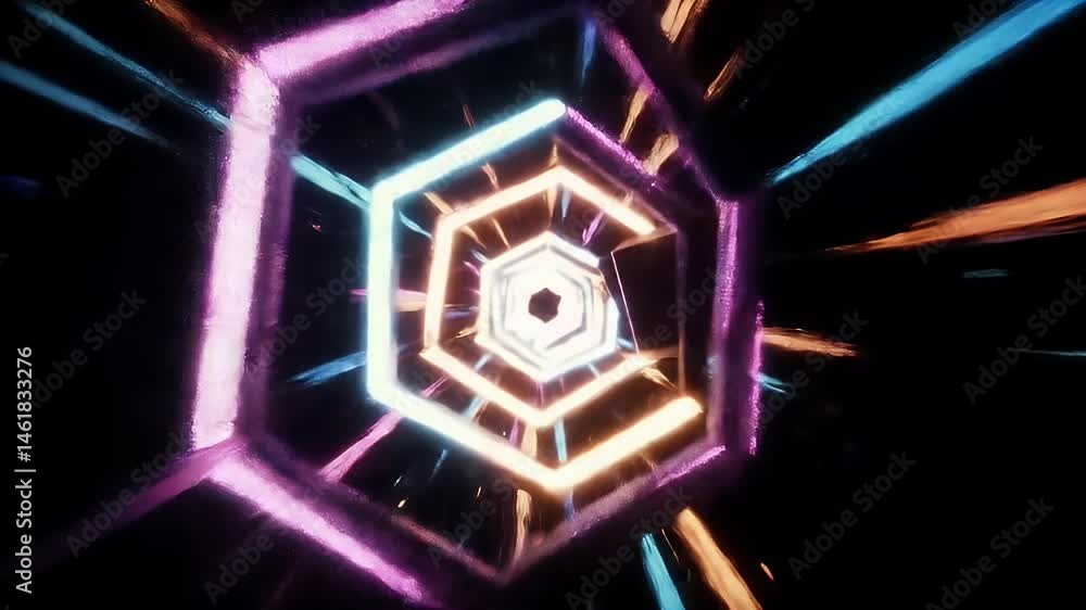 Poster abstract glowing hexagonal tunnel animation