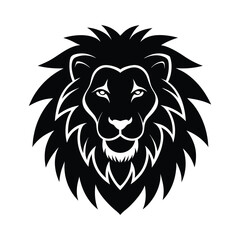 Powerful silhouette lion head emblem displaying strength and authority in black and white design