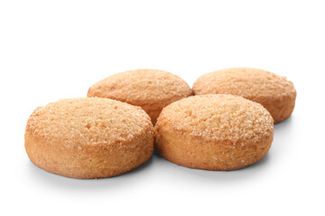 Fresh sweet cookies on white background