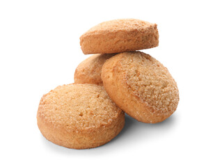 Fresh sweet cookies on white background