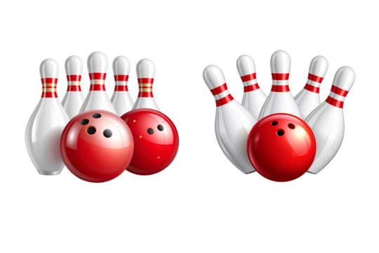 3 Embellished cartoon bowling ball and pins vector image with a transparent background