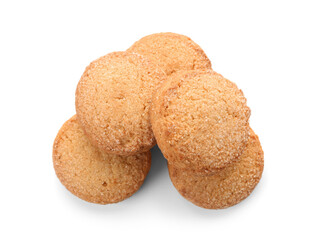 Many sweet cookies on white background