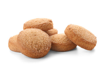 Many sweet cookies on white background