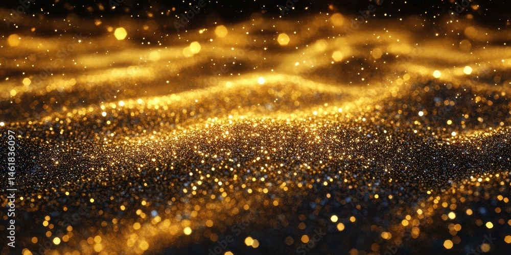 Poster sparkling golden texture shimmering under soft light creates a mesmerizing visual effect in a dark a
