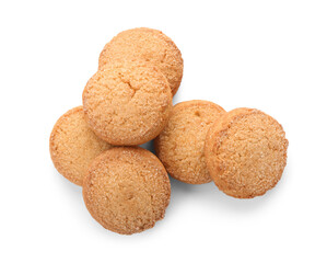 Many sweet cookies on white background