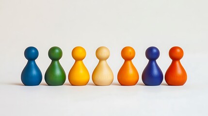 Obraz premium Colorful Wooden Peg People in a Row Diversity Inclusion Team Concept