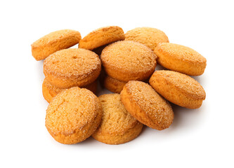 Many sweet cookies on white background
