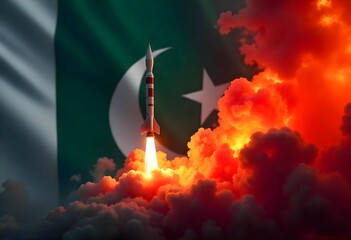 Pakistan missile launch with flag symbolizing national power
