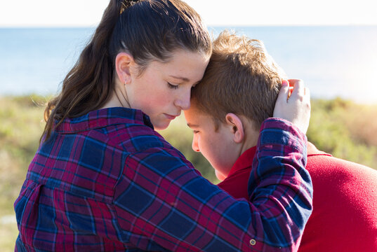 Young couple close together