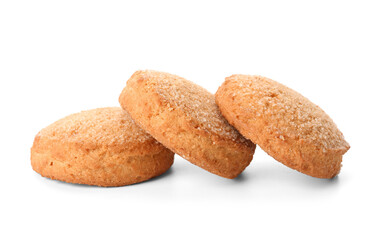 Fresh sweet cookies on white background