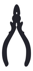 Professional pliers cutting tool silhouette isolated on a white background, ideal for graphic design projects related to hardware, construction, and DIY activities