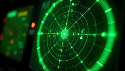 Fototapeta premium Green radar system scanning for threats in military context