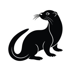 Sleek black otter illustration in a minimalist style isolated on a white background