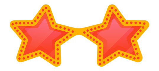 Red star shaped sunglasses with yellow border and dots are creating a funny look, perfect for parties, celebrations, or adding a touch of whimsy to any outfit