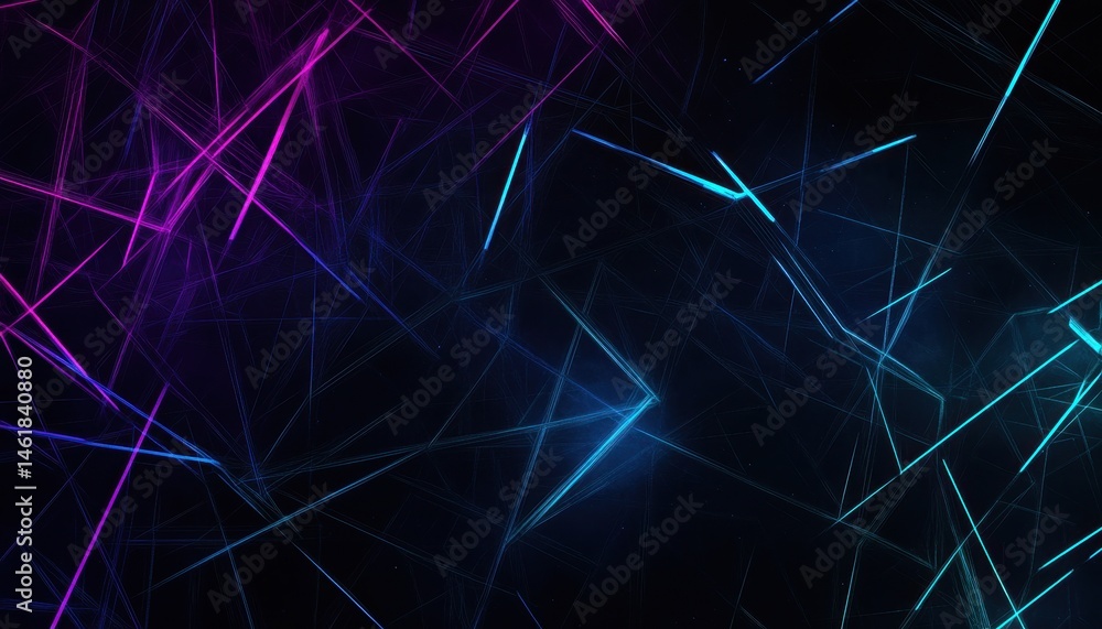 Poster abstract background of blue and purple glowing lines on black creates modern and futuristic design w