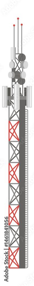 Poster telecommunication tower with antennas and satellite dishes connecting people and enabling global com