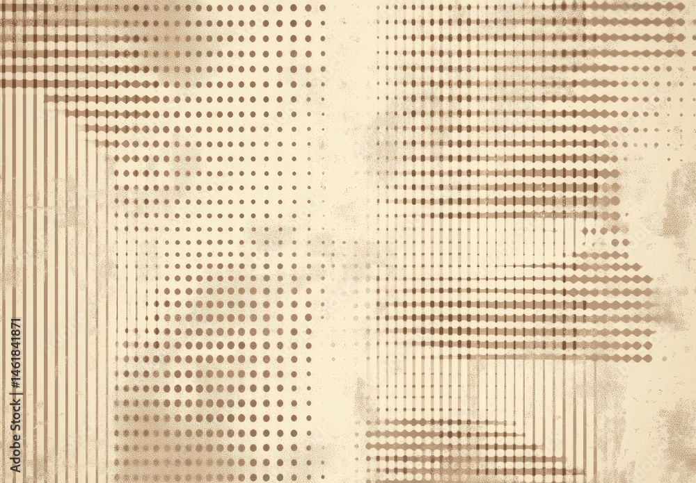 Poster abstract background with textured patterns of dots and lines in muted brown tones. a distressed, age