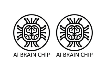 AI brain chip icons in circular tech style. Neural network symbol isolated on white Background.