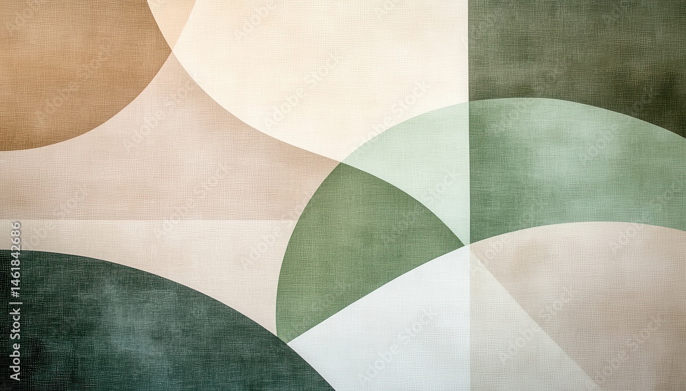 Leinwandbilder abstract circles pattern with green brown and beige overlapping geometric shapes on a textured backg