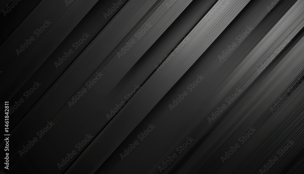 Poster Abstract Dark Background with Diagonal Stripes in Black and Gray Shades Creating a Modern Geometric Texture Design with Oblique Lines and Subtle Shadows
