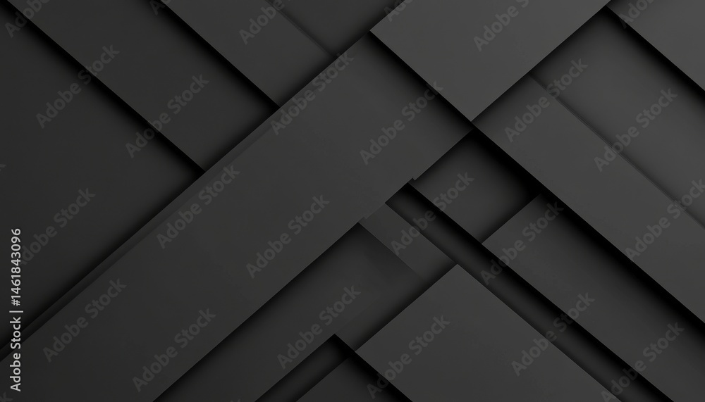 Aufkleber Abstract Dark Geometric Layers Background with Black and Gray Shades Minimalist Design and Intersecting Rectangular Shapes for Modern and Elegant Backdrop