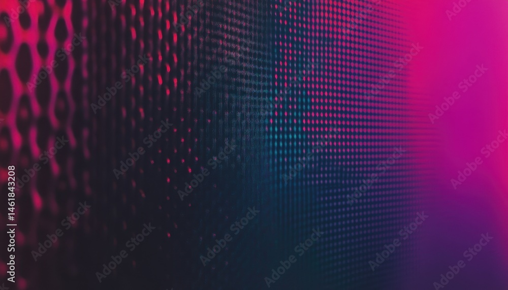 Poster Abstract Dark Grid Texture with Pink and Blue Lighting on Pixelated Surface Digital Art Geometric Design with Small Grid Structure