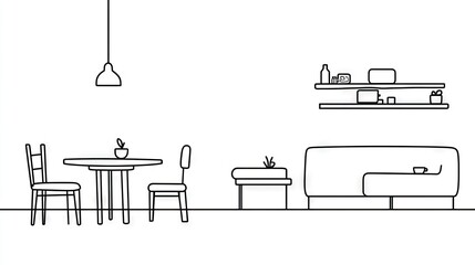 Simple line drawing of a modern living space.